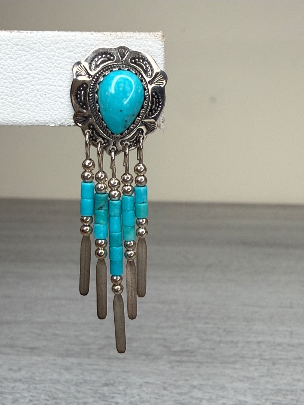 Vintage Southwestern QUOC QT 925 Sterling Silver Turquoise Dangle Post Earrings - Picture 2 of 4